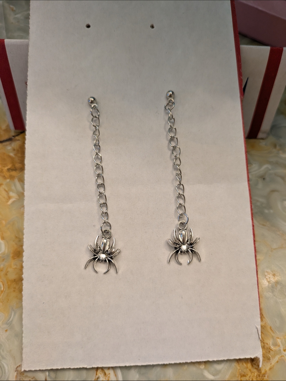 Silver Spider Dangle Chain Earrings Goth Gothic Emo Grunge Y2k Cyber Fantasy Alt